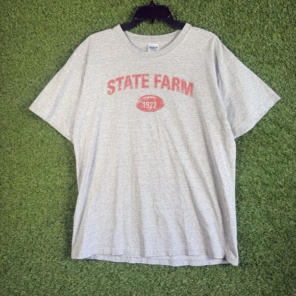 Gildan Ultra Cotton L Gray‎ State Farm 1922 Football Graphic Tee Shirt Vintage - Picture 1 of 5